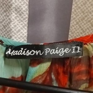 FINAL PRICE Madison Paige II teal red multi-colored sheer scoop neck blouse 2X